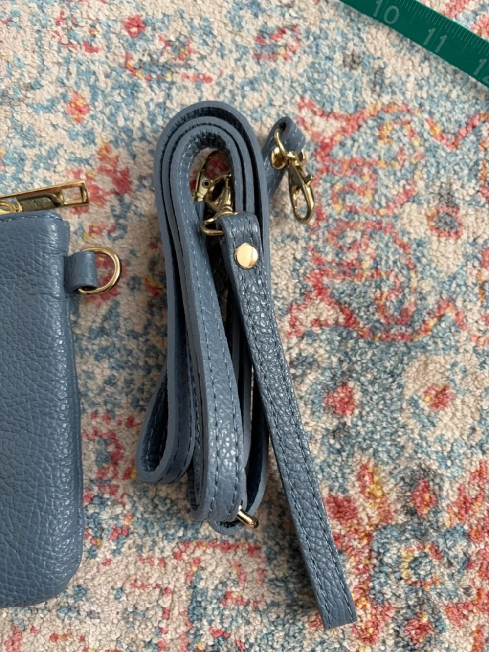 Light blue pebbled leather clutch/wristlet/crossbody